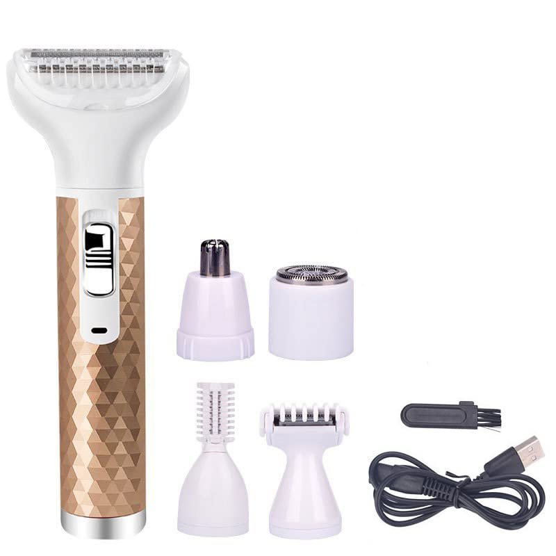 Full-Body Cordless Electric Shaver for Women, Rechargeable Hair Removal Electric Razor USB Charging 5 in 1 Painless Shaver for Bikini Women Area, Nose, Armpit, Arm, Leg Hair Trimmer (Gold)