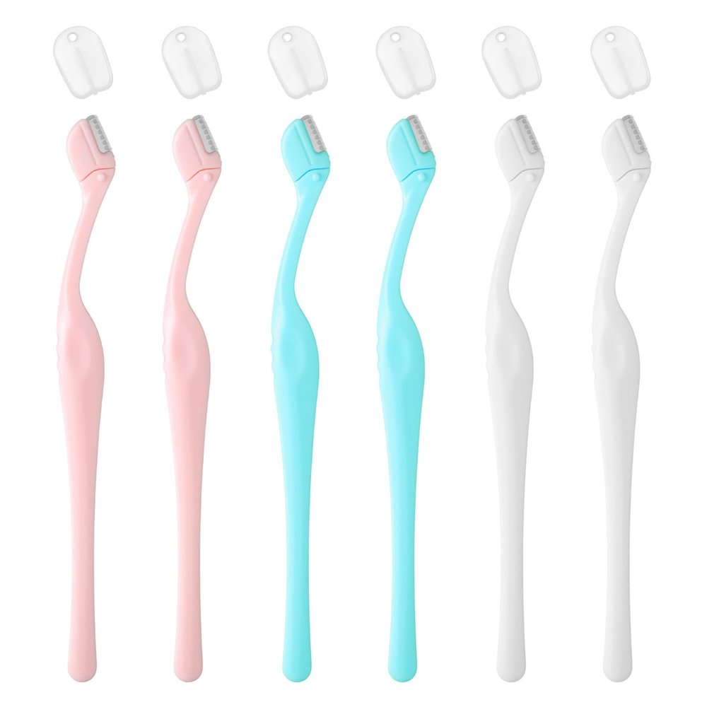 6Pcs Eyebrow Razors Small Face Razor Eye Brow Razor for Women Face Shaver Lip Hair Remover with Precision Cover for Women Facial Care Tools (White, Purple, Blue)