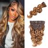 Body Wave Brazilian Clip in Hair Extensions Human Hair 8Pcs Remy Hair Extensions Clip ins for Black Women with 20 Clips 110g (12 Inch, P4/27 Colored) view 1