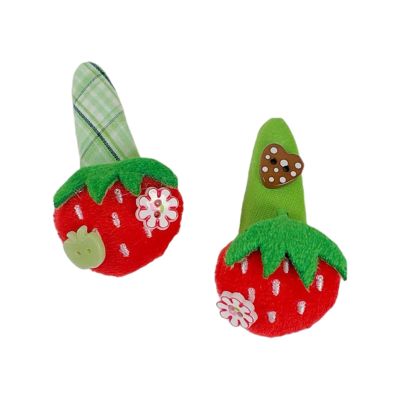 Handmade Strawberry Pattern Green Hair Clip Fabric Secure Clasp Easy to Wear for Most Hairstyles Casual Occasion Hair Barrettes