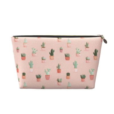 IRIHISKY Cosmetic Bag Cactus Pattern Pastel Makeup Pouch Travel Toiletry Organizer Zipper Waterproof for Women