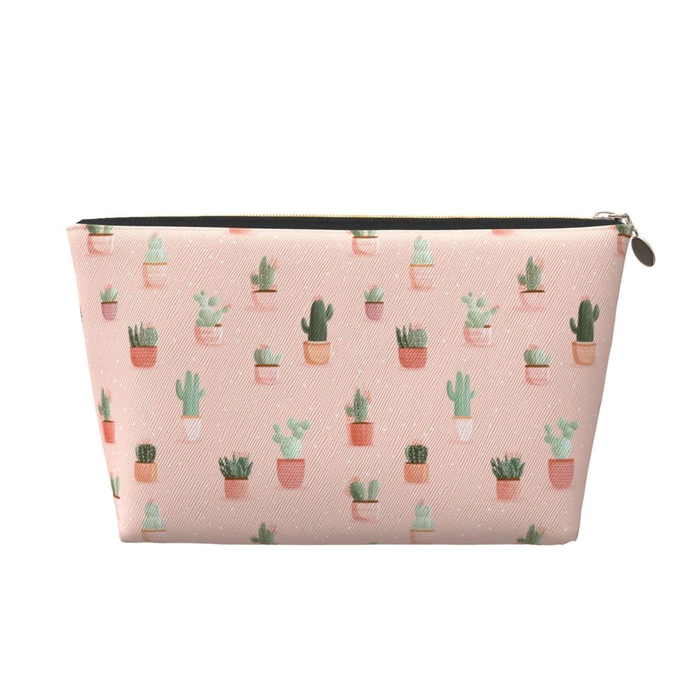 IRIHISKY Cosmetic Bag Cactus Pattern Pastel Makeup Pouch Travel Toiletry Organizer Zipper Waterproof for Women