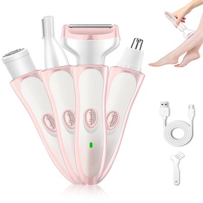 Electric Razors for Women 4-in-1 Bikini Trimmer, Women's Electric Razor, Cordless Rechargeable Wet & Dry Painless Facial Hair Removal for Women, Shaver for Women for Face Leg Underarm Pubic Hair