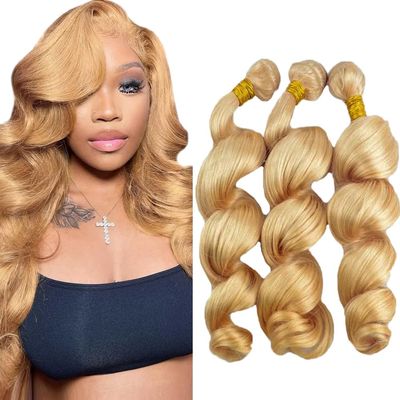 Blonde Bundles Human Hair Loose Deep Wave Bundles 26 26 26 Inch Unprocessed Brazilian Virgin Remy Hair 3 Bundle #27 Honey Blonde Loose Wave Human Hair Extensions 50 Gram Per Bundle