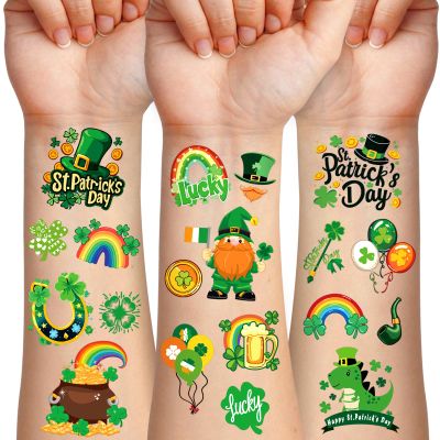 117 PCS St Patricks Day Temporary Tattoos for Boy Girl, Green Shamrock St. Patrick's Day Fake Tattoos for Women Men Adult, Irish Parade & Party Favor Supply Decoration