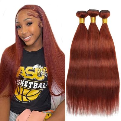 #33 Reddish Bundles Auburn Brown Straight Bundles Human Hair 16 18 20 Inch Brazilian Virgin Remy Hair Copper Red 3 Bundle Human Hair Extensions 50 Gram Per Bundle