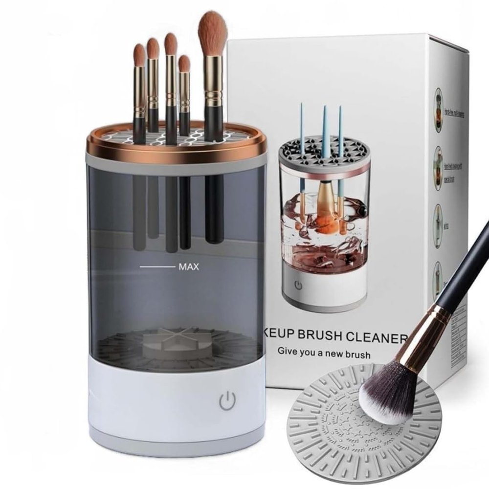 Electric Cosmetic Brush Cleaner, Automatic Makeup Brush Cleaner Machine, Portable USB Deep Cleaning for All Size Beauty Makeup Brush Set, Sponges (Black,1Pc)
