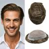 ApexToupees Durable Men's Hair System Fine Mono Human Hair Toupee 8x10 Inches Hair Pieces For Men Hair Prosthesis PU Around 120% Light Medium To Medium Density#410#4 Medium Brown+10% Grey view 1