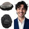 ApexToupees Durable Men's Hair System Fine Mono Human Hair Toupee 5x7 Inches Hair Pieces For Men Hair Prosthesis PU Around 120% Light Medium To Medium Density#1 Jet Black view 1