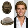 ApexToupees Durable Men's Hair System Fine Mono Human Hair Toupee 7x10 Inches Hair Pieces For Men Hair Prosthesis PU Around 120% Light Medium To Medium Density#6 Light Brown view 1