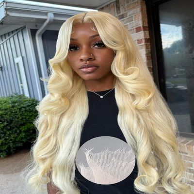 Alididi Skinlike Real Hd 613 13x6 Lace Front Wig Human Hair Pre Plucked Bleached Knots 200% Density 0.10mm Ultra-Thin Invisible Lace Blonde Wig Human Hair Body Wave For Women 22 Inch