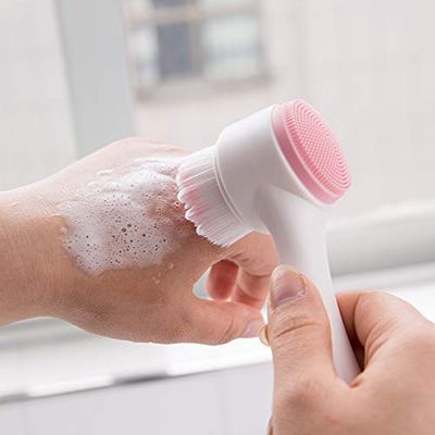 1PC Double-Headed Manual Facial Cleansing Brush Set, 2 in 1 Soft Bristle and Silicone Face Cleaning Beauty Brush, for Deep Pore Cleaning, Exfoliating, Removing Blackhead and MassagingPink