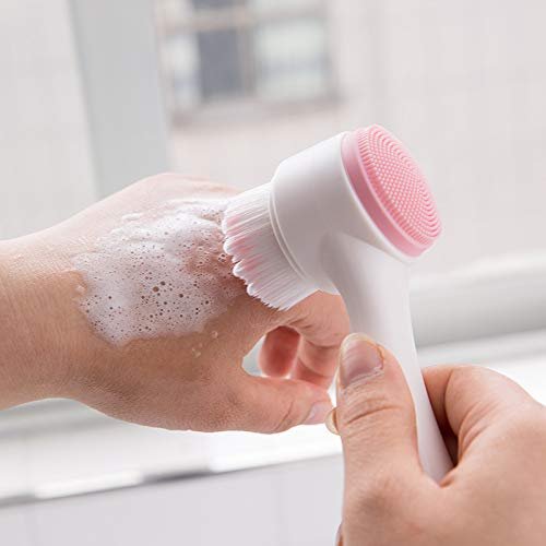 1PC Double-Headed Manual Facial Cleansing Brush Set, 2 in 1 Soft Bristle and Silicone Face Cleaning Beauty Brush, for Deep Pore Cleaning, Exfoliating, Removing Blackhead and MassagingPink