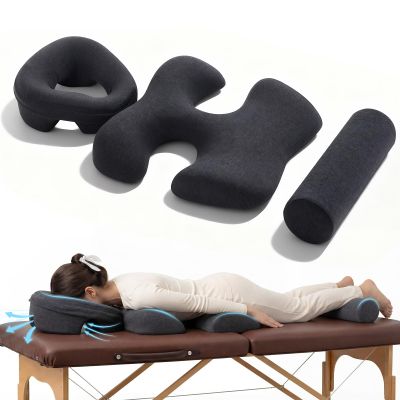 Face Down Massage Pillow and Breast Pillow Set for A-B Cup Size, Dark Gray