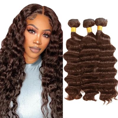 #4 Brown Bundles Human Hair Deep Wave Bundles Human Hair 22 24 26 Inch NerriHou Unprocessed Brazilian Virgin Hair Chocolate Brown Deep Wave Human Hair Bundle Hair Extensions 3 Bundle 150 Gram