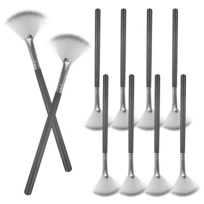 CTIRCHIU 10Pcs Fan Makeup Brushes Small Size Soft Hair Facial Brush Highlighter Applicator for Estheticians Face Mask Application and Loose Powder Use