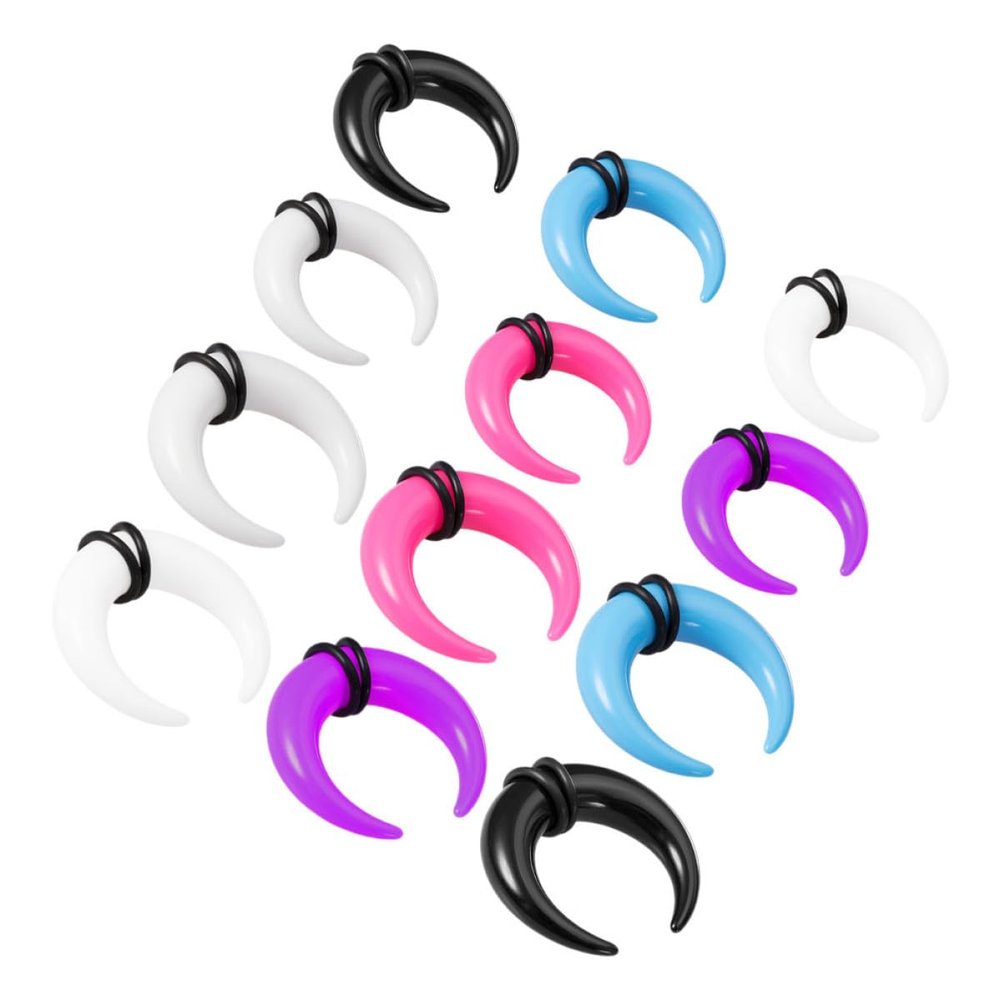 POPETPOP 12Pcs Acrylic Septum Stretching Rings U-Shaped Nose Septum Clamps Ear Gauge Piercing Kit 2Mm-3Mm Mixed Colors for Ear and Nose Cartilage Stretching