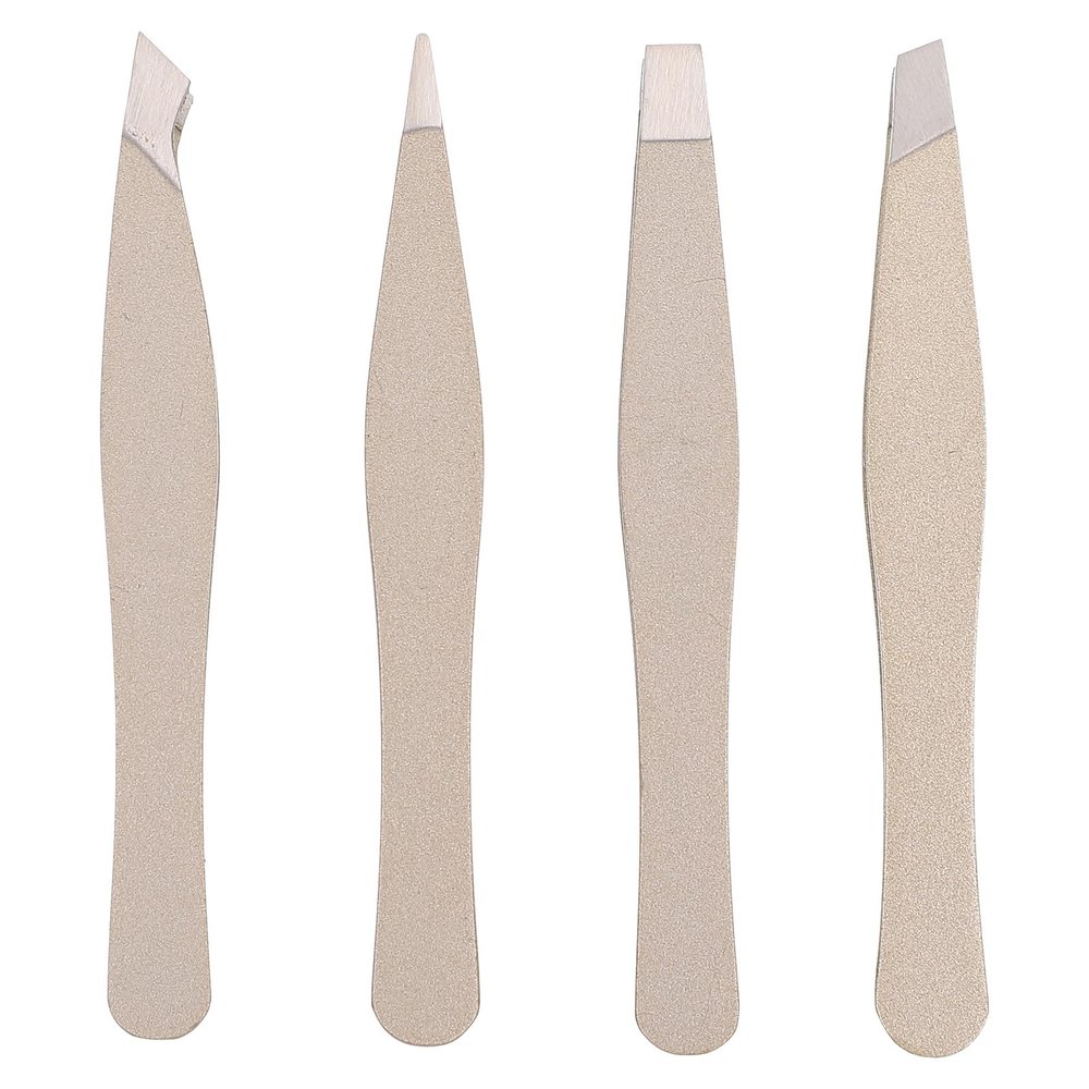Gogogmee 4Pcs Silver Metal Eyebrow Grooming Tweezers Set with Precision Tips for Women, Mini Brow Hair Removal Tools for Facial Makeup and Travel Use