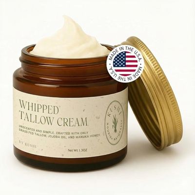 KUSHI Grass-Fed Whipped Tallow Cream Moisturizer, Unscented, 1.3oz