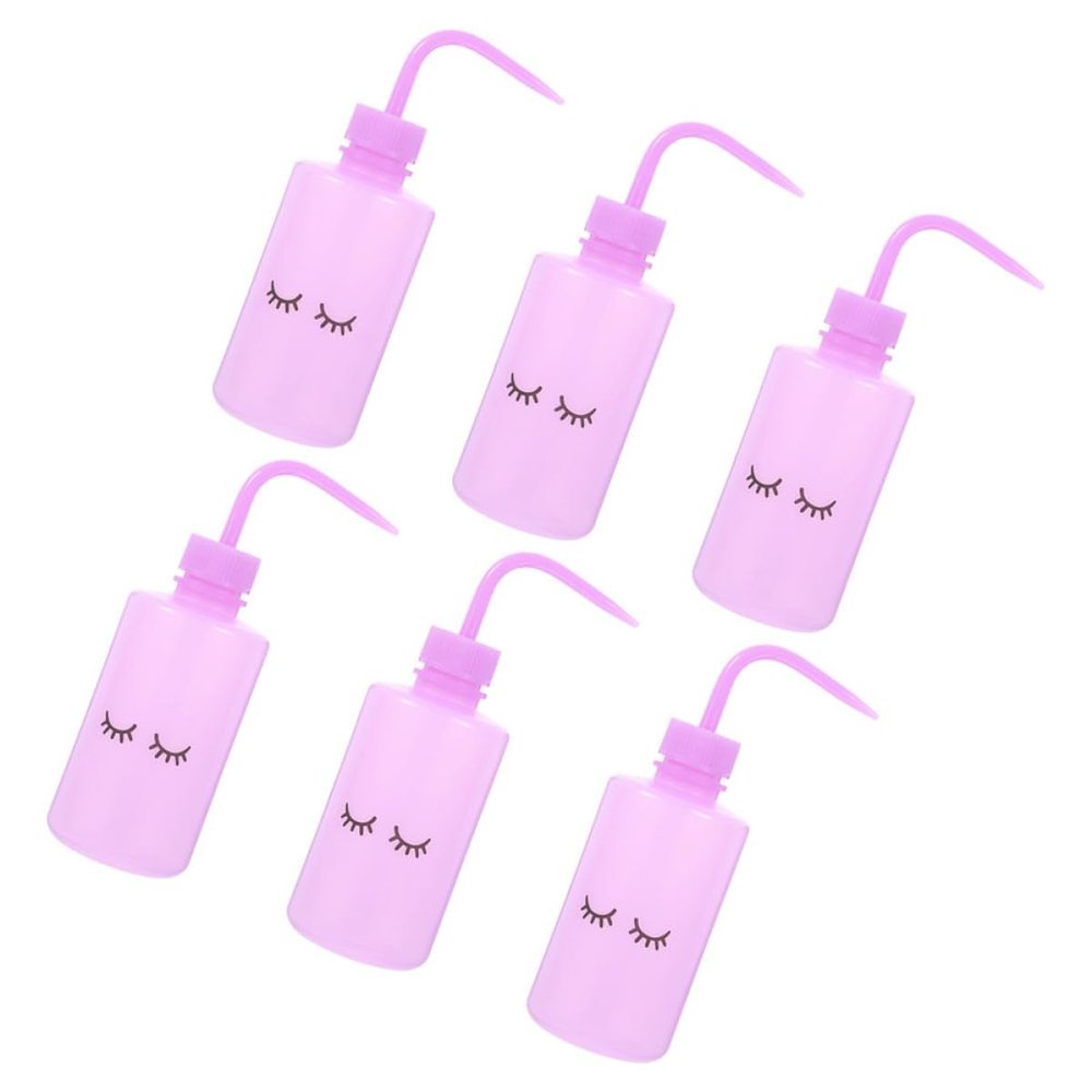 TOVINANNA 6Pcs 250Ml Portable Squeeze Bottles for Eyelash Cleaning with Curved Nozzle, Plastic Refillable Washing Bottles for Beauty Salon and Personal Care Use