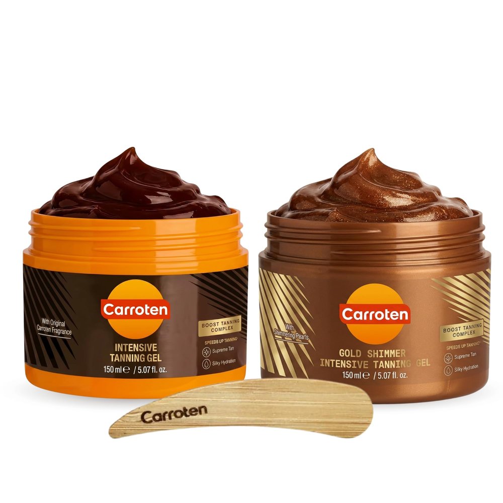 Carroten Intensive + Gold Shimmer Tanning Gel Set, 5 oz Each + Spatula