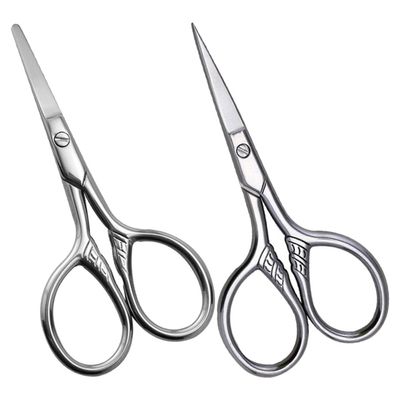 PRETYZOOM 2Pcs Men'S Beard and Eyebrow Scissors Stainless Steel Small Facial Hair Trimming Scissors with Pointed and Rounded Tips for Precise Grooming