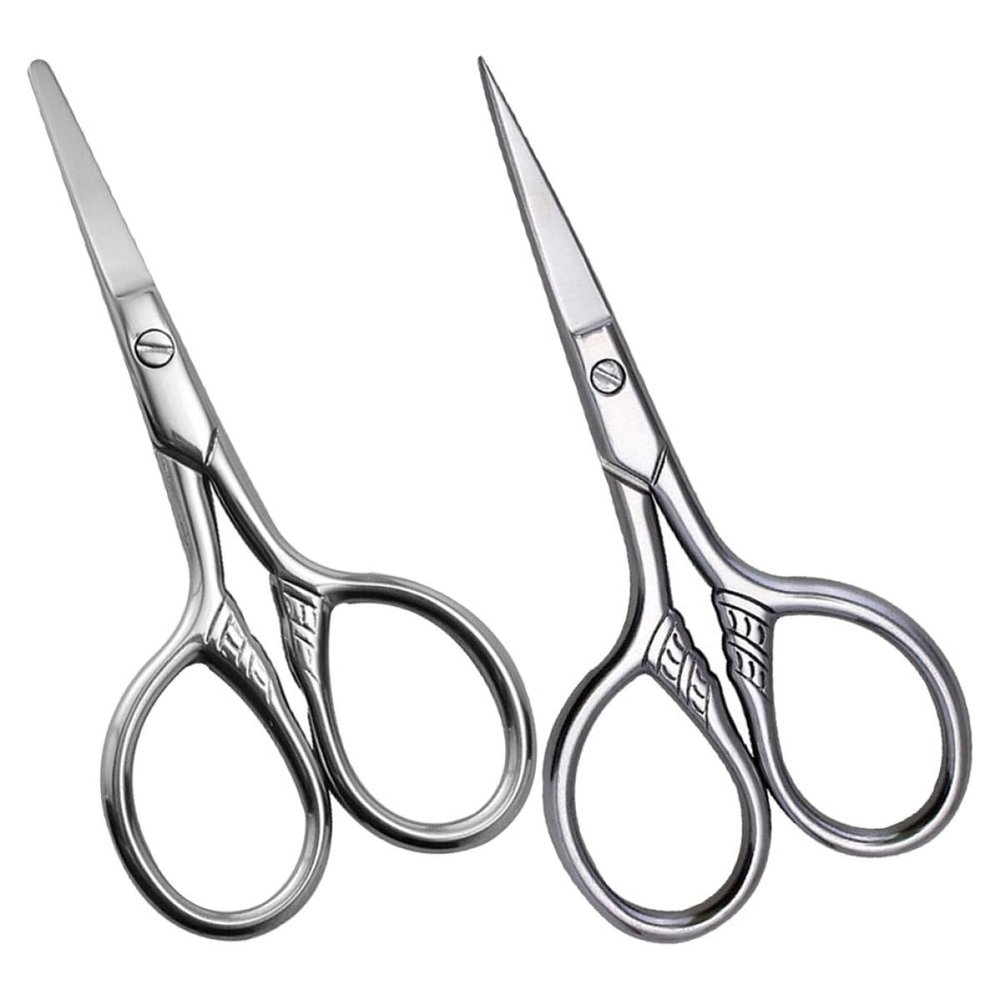 PRETYZOOM 2Pcs Men'S Beard and Eyebrow Scissors Stainless Steel Small Facial Hair Trimming Scissors with Pointed and Rounded Tips for Precise Grooming