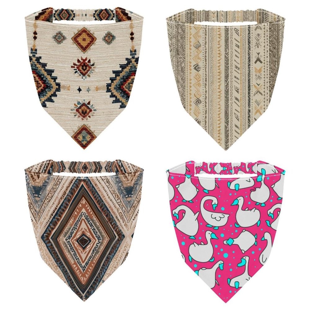 RODAILYCAY 4 Pack Hair Scarf Headband for Women Girls Abstract Retro Ethnic Pattern Non Slip Head Covers Elastic Triangle Head Scarf Bandana