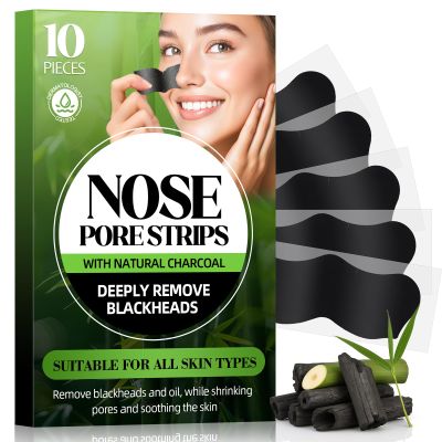 Shaeva Natural Charcoal Pore Strips, Blackhead Remover Strip, for Oily Skin, Strawberry Nose, Deep Clean & Shrinking Pores & Smoothing Skin (10 pcs)
