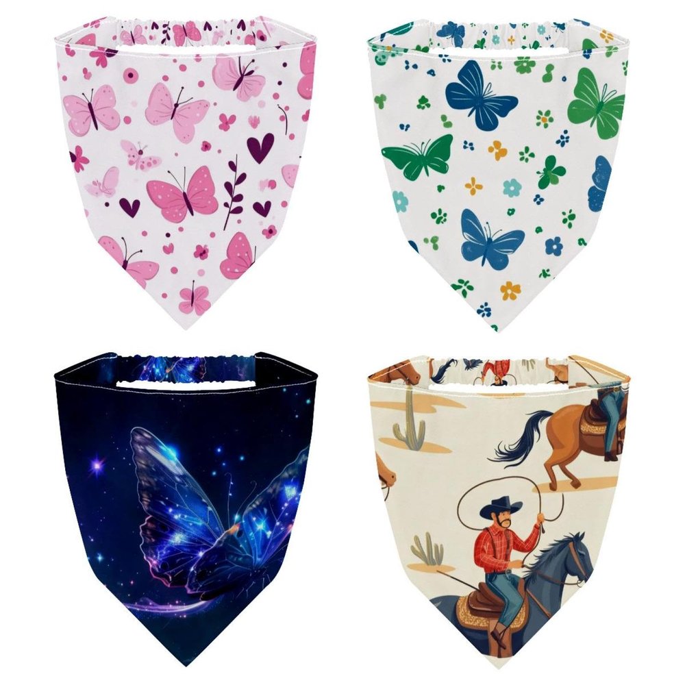 RODAILYCAY 4 Pack Hair Scarfs Headband, Triangle Head Scarves, Flowers and Butterfly with Sparkle Trail Universe Non Slip Hair Bandanas, Head Kerchief for Women Girls