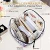 Adornori Flower Purple Travel Makeup Bag Open Flat Large Capacity Toiletry Bag Portable Waterproof Cosmetic Case for Women with Handle view 4