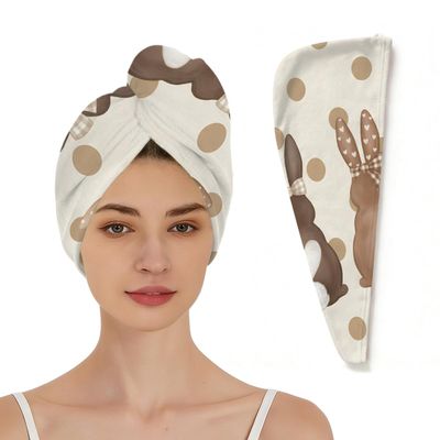 Chintiz Microfiber Hair Towel Wrap for Women - Polka Dot Bunny Super Absorbent Fast Drying Anti-Frizz Head Hair Towels, Elastic Loop Design Soft Turbans for Wet Long, Thick, Curly Hair