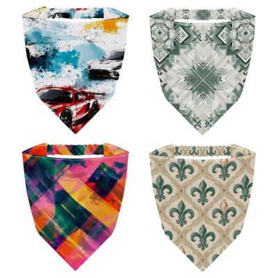RODAILYCAY 4 Pieces Hair Scarfs Headband, Triangle Head Scarves, Non Slip Hairband Bandanas, Art Watercolor Geometry Plaid Pattern Head Kerchief for Women Girls