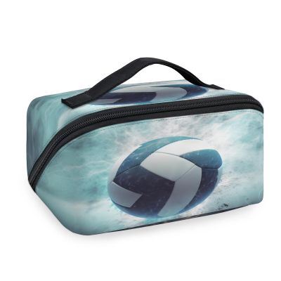 Adornori Volleyball Travel Makeup Bag Open Flat Toiletry Bag for Women Large Capacity Waterproof Portable Cosmetic Bags Pouch, Sports Theme