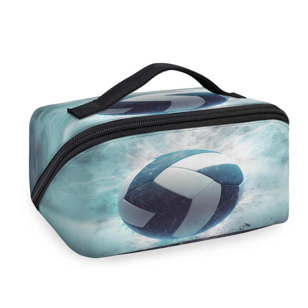 Adornori Volleyball Travel Makeup Bag Open Flat Toiletry Bag for Women Large Capacity Waterproof Portable Cosmetic Bags Pouch, Sports Theme