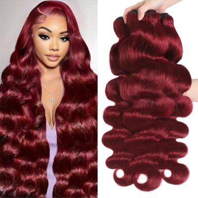 Ciracevi 99J Red Body Wave Human Hair Bundles 15A Raw Indian Hair Bundle burgundy Body Wave Bundles Hair Extensions(3 bundles 22 24 26)