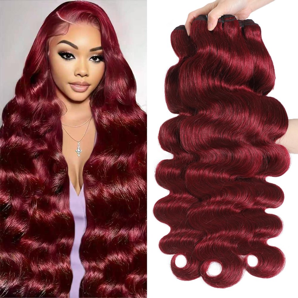 Ciracevi 99J Red Body Wave Human Hair Bundles 15A Raw Indian Hair Bundle burgundy Body Wave Bundles Hair Extensions(3 bundles 22 24 26)