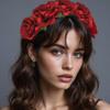 Rwigeboo Flower Headband for Women, Elegant Bohemia Silk Rose Headband Adjustable Hair Accessories for Festivals, Wedding, Party, Beach, Snapshot, Red view 2