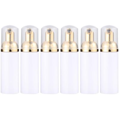 COLLBATH Foaming Pump Bottle Set 6Pcs 50Ml White Pet Bubble Making Dispenser for Facial Cleanser Travel Cosmetic Lotion Storage with Gold Metallic Pump Heads