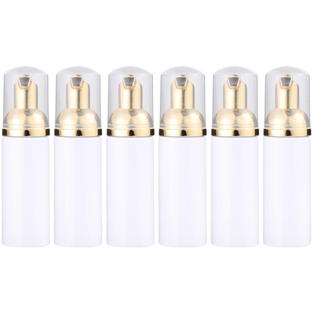 COLLBATH Foaming Pump Bottle Set 6Pcs 50Ml White Pet Bubble Making Dispenser for Facial Cleanser Travel Cosmetic Lotion Storage with Gold Metallic Pump Heads