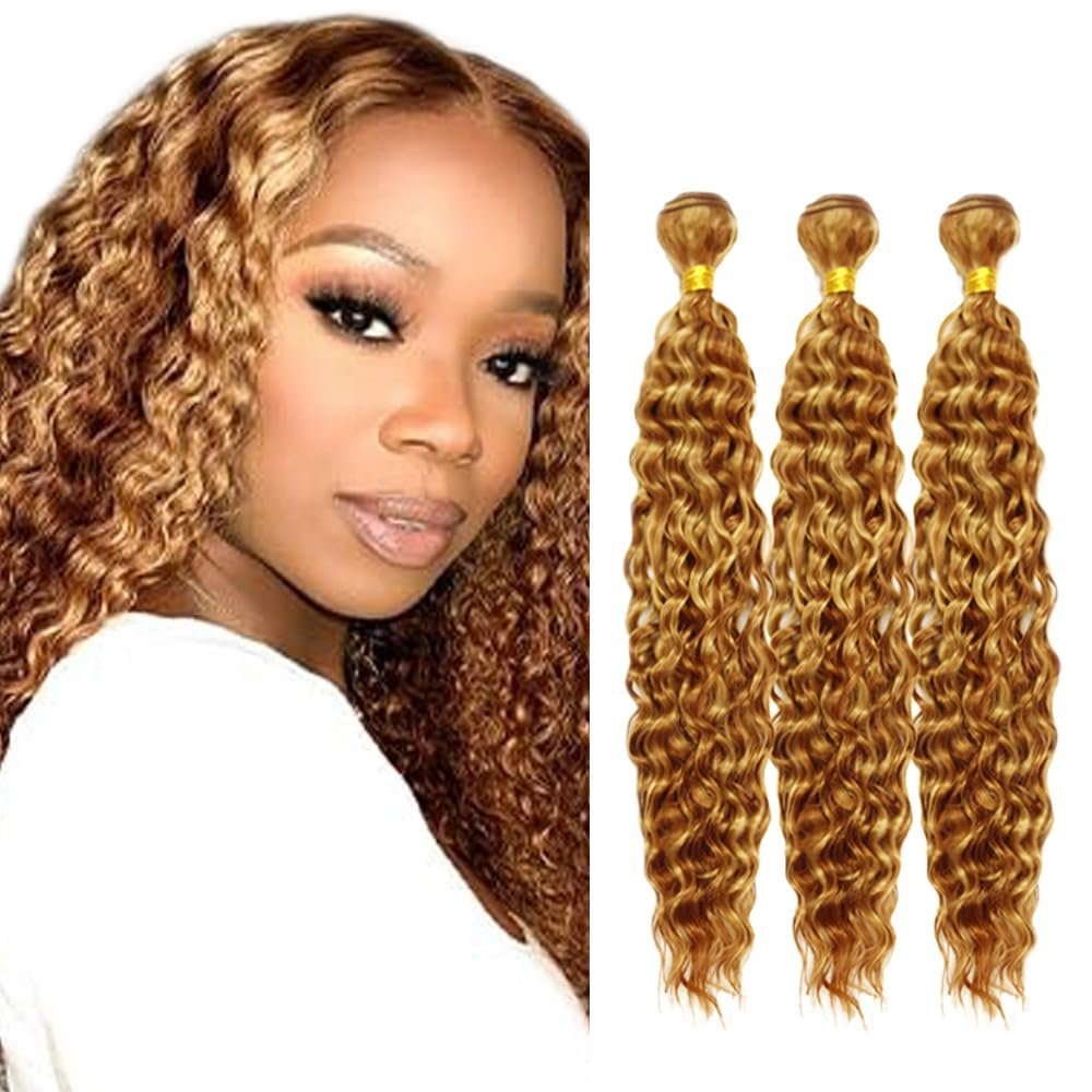 P27/30 Blonde Bundles Human Hair Deep Wave Bundles 26 28 30 Inch Unprocessed Brazilian Virgin Remy Hair 3 Bundle Highlight Brown Deep Curly Human Hair Extensions 100 Gram Per Bundle