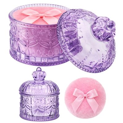 Ferrochef 2 Pcs Body Powder Container with Velour Puff Set, Purple