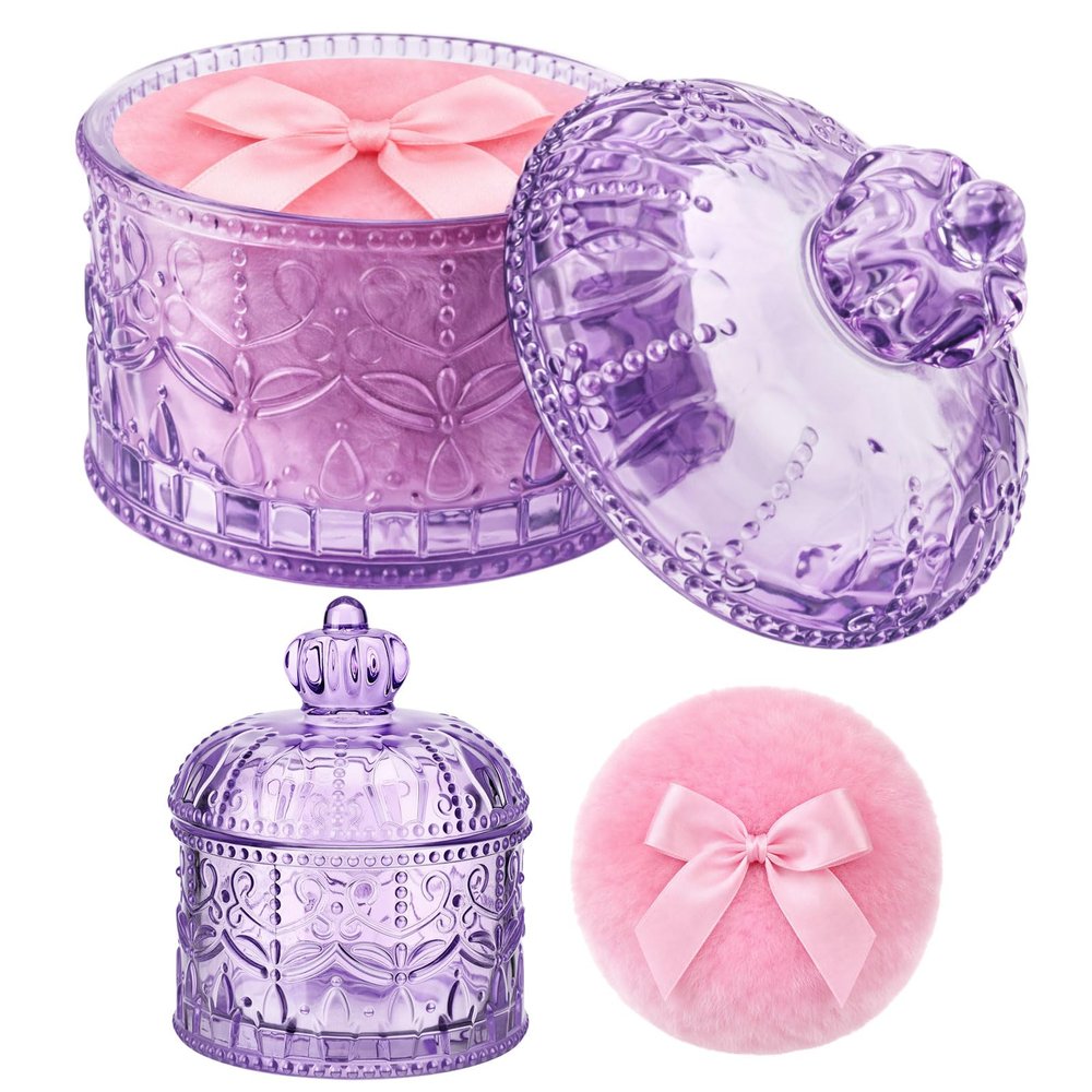 Ferrochef 2 Pcs Body Powder Container with Velour Puff Set, Purple