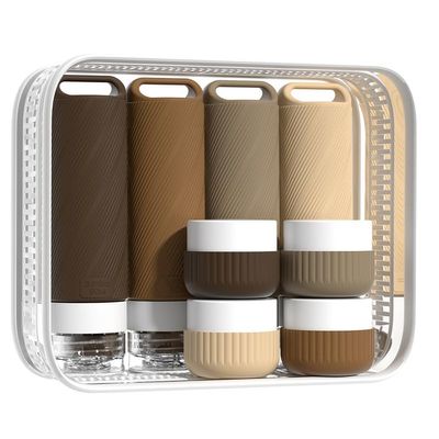 WASTROYAL Silicone Travel Bottle Set 8-Piece Refillable Leakproof Toiletry Containers with Bag Gym & Vacation Essentials (Dark Brwon)