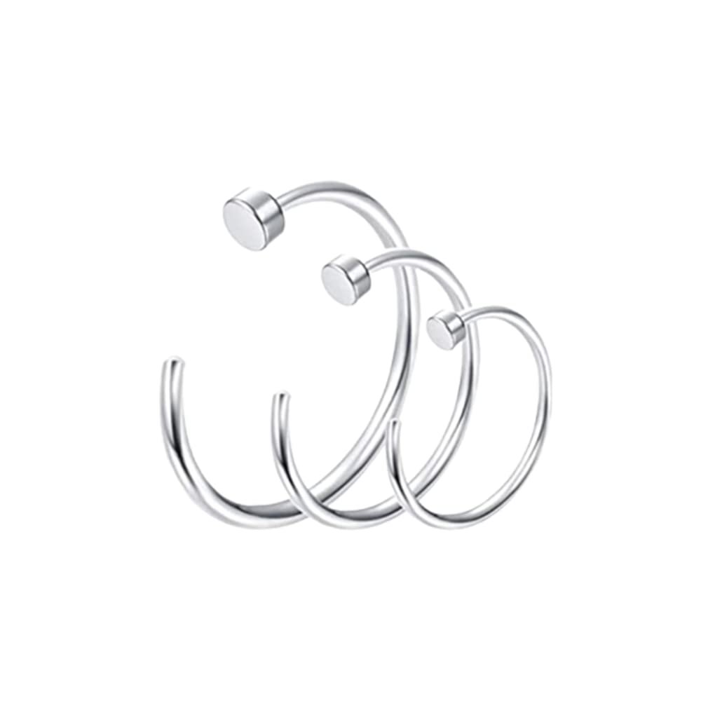 20G Stainless Steel Nose Rings C-Shape Nose Hoops Flat Ball Lip Nose Piercings Cartilage Tragus Ear Piercing Set