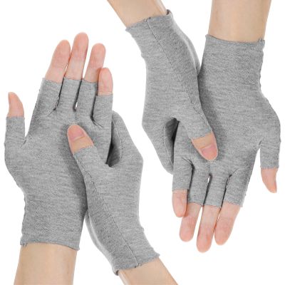 2 Pair Moisturizing Gloves for Dry Hands, Fingerless Cotton Eczema Gloves for Hand Cream Overnight, Suitable for Women & Men Nighttime Moisturizing Hand, Half Finger Easy to Touchscreen, Grey