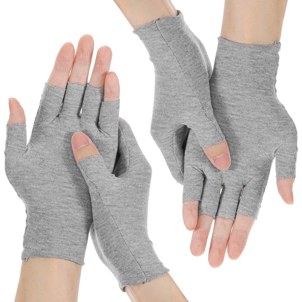2 Pair Moisturizing Gloves for Dry Hands, Fingerless Cotton Eczema Gloves for Hand Cream Overnight, Suitable for Women & Men Nighttime Moisturizing Hand, Half Finger Easy to Touchscreen, Grey