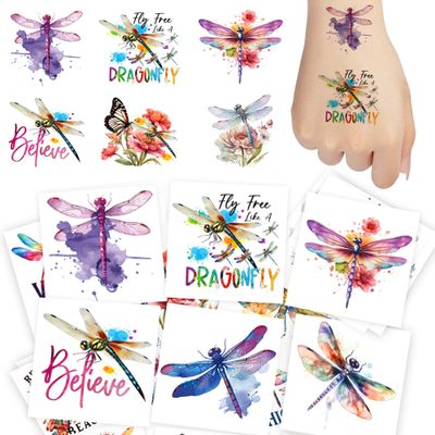 Epuxiael Dragonfly Temporary Tattoos, Dragonfly Birthday Party Decorations Favors Supplies, Nature Animal Fake Tattoo Stickers Rewards & Gifts for Boys Girls