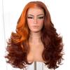 BlackSwern Skunk Strip Feather Layered Wig Pre Plucked Cutting Style Reddish Brown With Ginger 13x6 Synthetic Lace Front Wig Glueless Natural Hairline view 2