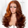 BlackSwern Skunk Strip Feather Layered Wig Pre Plucked Cutting Style Reddish Brown With Ginger 13x6 Synthetic Lace Front Wig Glueless Natural Hairline view 3